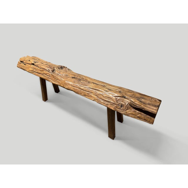 2010s Andrianna Shamaris Teak Wood Log Style Bench For Sale - Image 5 of 5
