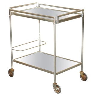 Art Deco French Mirrored Glass Chrome Tea Cake Trolly, 1920s For Sale