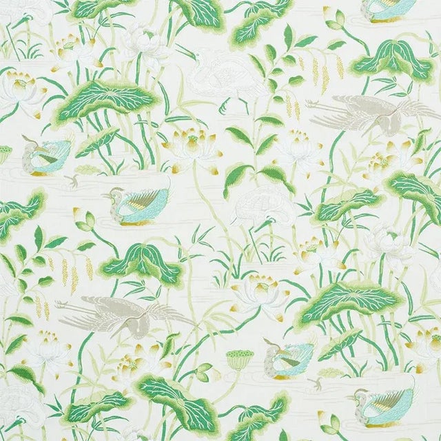 Sample- Schumacher Lotus Garden Fabric in Leaf For Sale