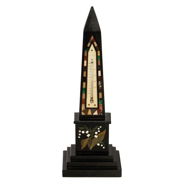 A fine & large antique black marble & specimen stone desk obelisk & thermometer, Ashford Derbyshire, circa 1860. This...