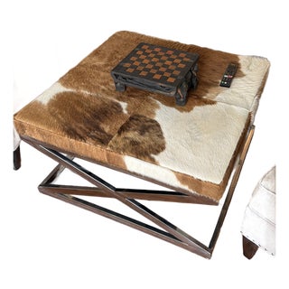 Original Cowhide Leather Ottoman or Coffee Table For Sale
