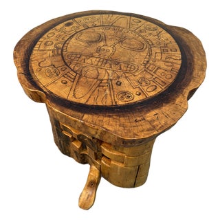 Vintage Hand Carved Wooden Aztec Accent Table For Sale
