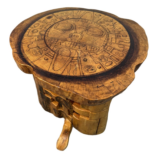 Vintage Hand Carved Wooden Aztec Accent Table For Sale