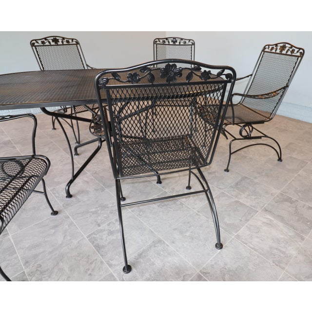 Mid-Century Modern Vintage Russel Woodard "Primrose" Wrought Iron Family Patio, 7 Pieces For Sale - Image 3 of 18