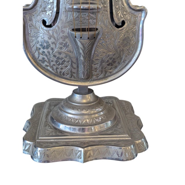 Silver Antique Silverplate Violin With Music Box and Secret Drawer For Sale - Image 8 of 11