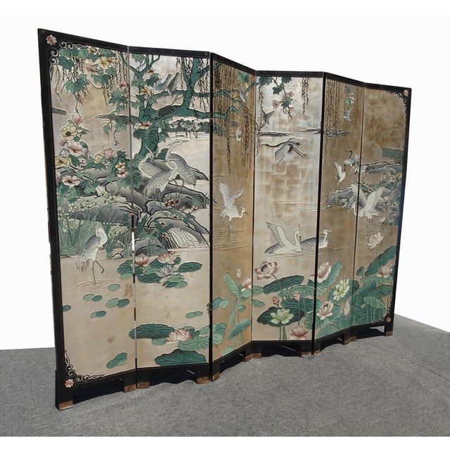 Gorgeous Asian Screen in Good Vintage Condition. Solid and Firm. There is wear that is usual for its age. Please study the...