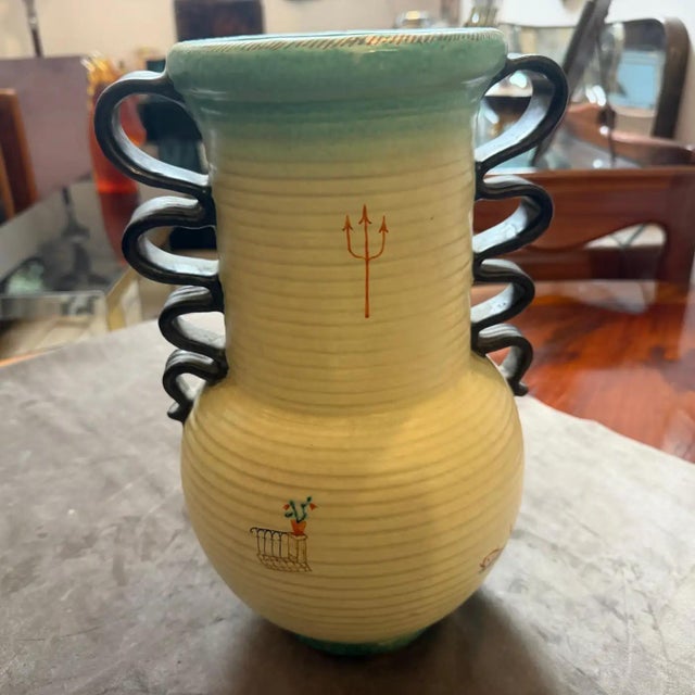 1930s Art Deco Hand Painted, Air Brushed Italian Futurist Ceramic Vase by Deruta For Sale - Image 13 of 15