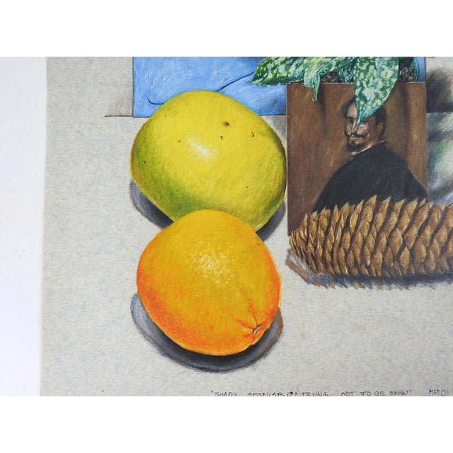 1980s 1981 Phil Richards Still Life With Portrait Pastel Painting For Sale - Image 5 of 6