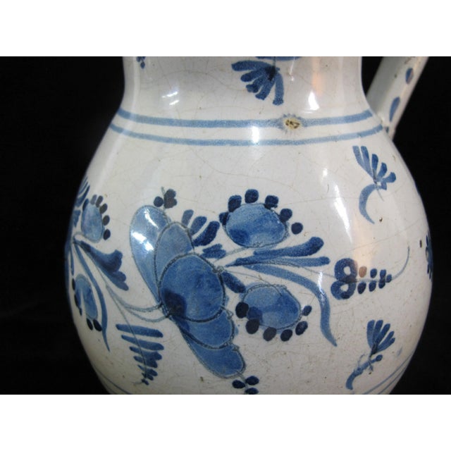 Antique 18th Century German Pewter Mounted Blue Faience Floral Tankard Birnkrug For Sale In Portland, OR - Image 6 of 11