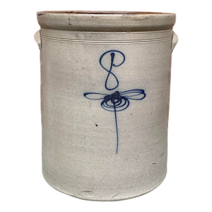Large 19th Century American Salt Glaze Stoneware Crock With Cobalt Bee Sting Decoration