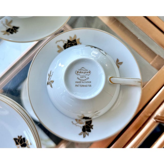 White Mid 20th Century Fukagawa Arita "Black Rose" Tea Set (15 Pieces) For Sale - Image 8 of 9