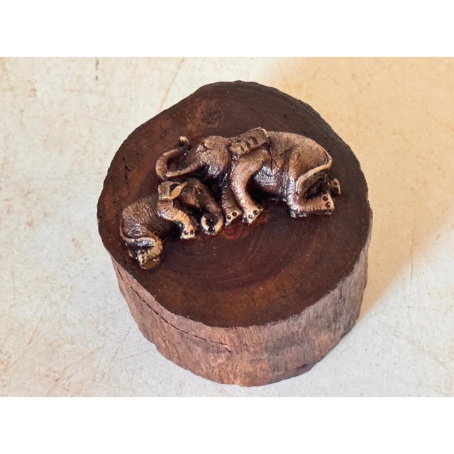 Decorative and Jewelry Box in Wood with Carved Elephants, France, 1970s For Sale - Image 4 of 13