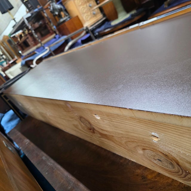 1970s Architectural Modern Floating Credenza With Angled Faceted Mirrored Front and Brown Mica Case, Circa 1970s For Sale - Image 5 of 9