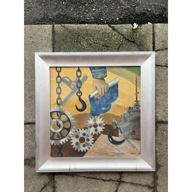 Mid 20th Century Mid 20th Century Vintage Boho Wpa Original Oil on Board For Sale - Image 5 of 7