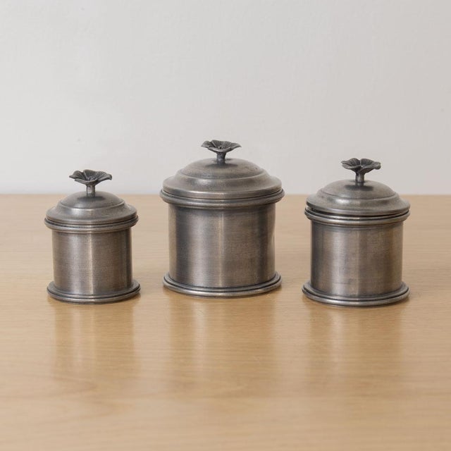 1930s French Pewter Floral Canisters, Set of 3 For Sale - Image 13 of 15