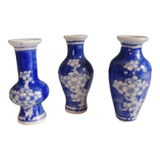 Blue & White Miniature Ceramic Asian Vases - Set of 3 For Sale