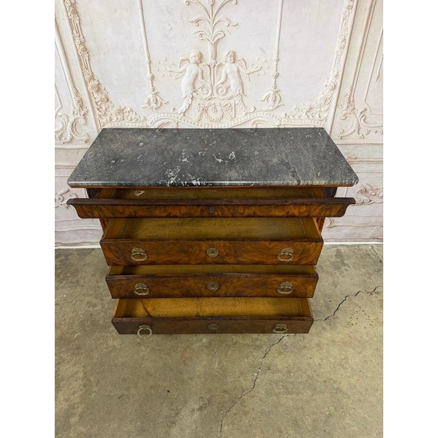 Antique French Louis Philippe Burl Walnut Commode-Marble Top For Sale - Image 14 of 15
