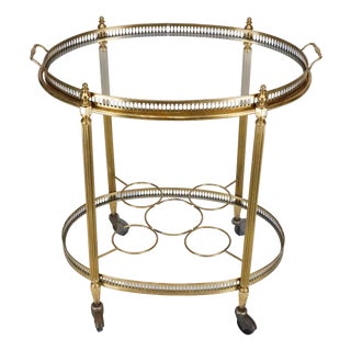 Small Mid-Century Modern Italian Brass Bar Cart with Removable Tray, 1950s For Sale