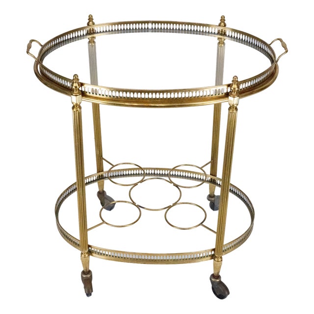 Small Mid-Century Modern Italian Brass Bar Cart with Removable Tray, 1950s For Sale
