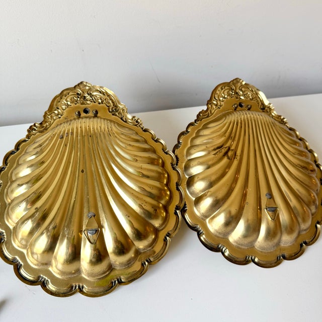 Metal Mid 20th Century Brass Clamshell Candlestick Sconces For Sale - Image 7 of 7