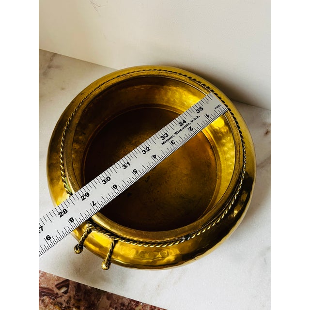 Vintage Hammered Brass Planter or Bowl Featuring a Distinctive Rope and Tassel Design. For Sale In Greensboro - Image 6 of 15