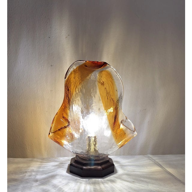 Wood Vintage Table Lamp with Shaped Murano Glass Shade, 1970s For Sale - Image 7 of 7