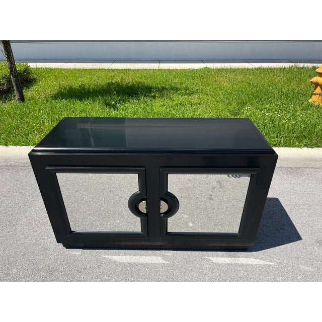 Mid 20th Century Modern Cabinet Attributed to Paul Laszlo, Black, Mirror For Sale - Image 9 of 14