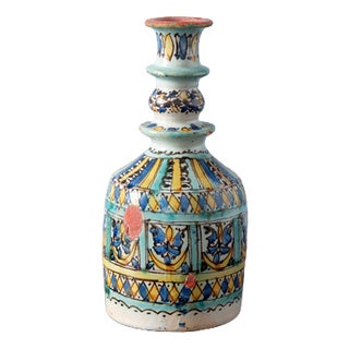 Moroccan Pottery Fez Polychrome Bottle, 1800s For Sale
