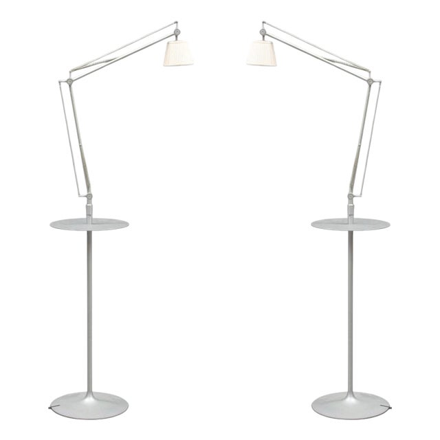 Achimoon Table and Lamps with Pleated Fabric Shade by Philippe Starck for Flos Italy, 1993, Set of 2 For Sale