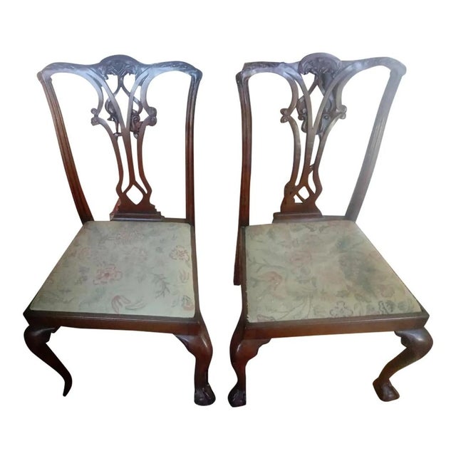 1880 Chippendale Mahogany Dining Side Chairs From Calvin Coolidge & Herbert Hoover Cabinet Member Admiral Jerald Wright - 2 Chairs For Sale - Image 4 of 4