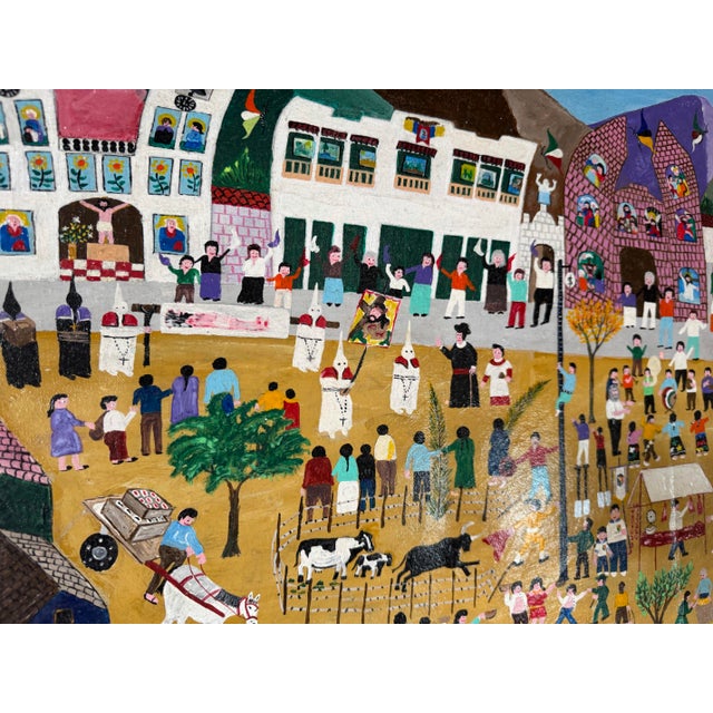 2009 Jadiro Colorful Folk Art Oil on Canvas Painting – Unframed For Sale - Image 11 of 12