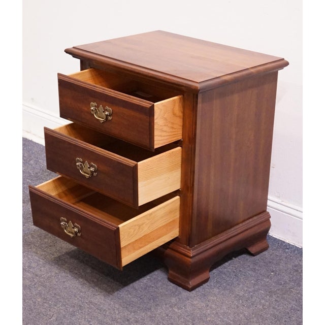 Late 20th Century Cresent Furniture Solid Cherry Traditional Style 22" Three Drawer Nightstand For Sale - Image 5 of 12
