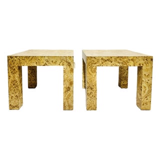 Pair Vintage Mid Century Modern Faux Burl Parsons Tables For Sale