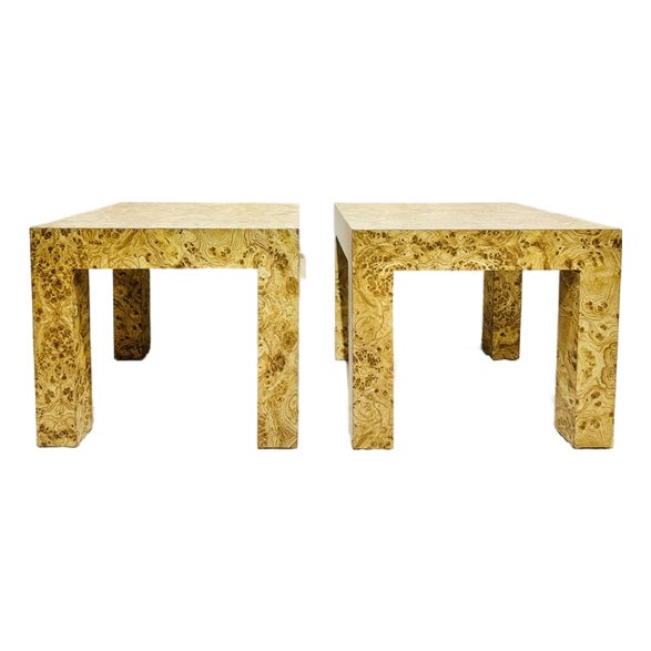 Pair Vintage Mid Century Modern Faux Burl Parsons Tables For Sale