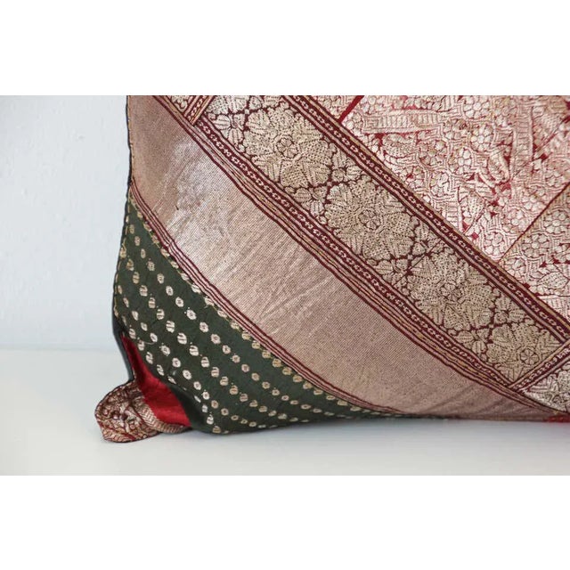 Decorative Vintage Throw Pillow Made From Silk Sari Borders, India For Sale - Image 10 of 13