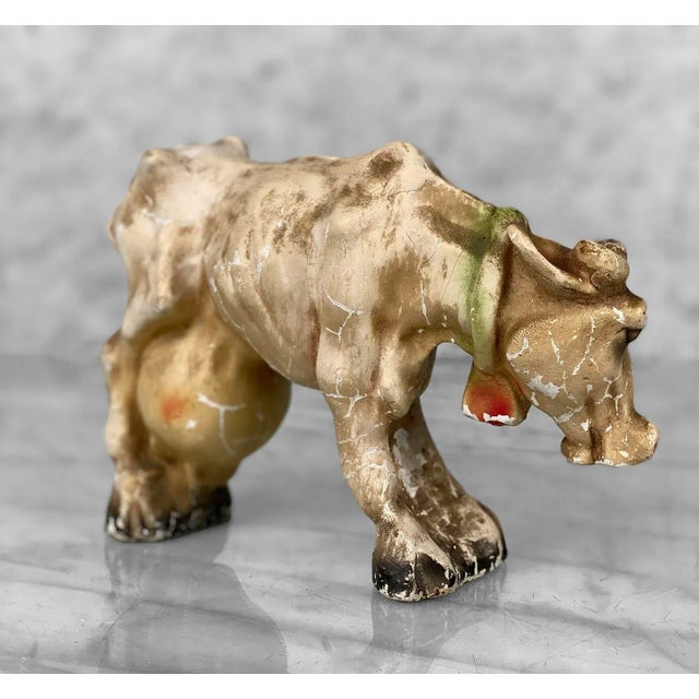 Vintage Traditional Farmhouse Chalkware Milking Cow Sculpture For Sale - Image 4 of 9