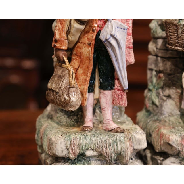 Gray Pair of 19th Century French Barbotine Figural Majolica Vases For Sale - Image 8 of 12