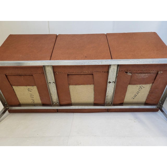 Brown Three-Seater Sofa in Havana Skai and Chrome Steel, 1960s For Sale - Image 8 of 13