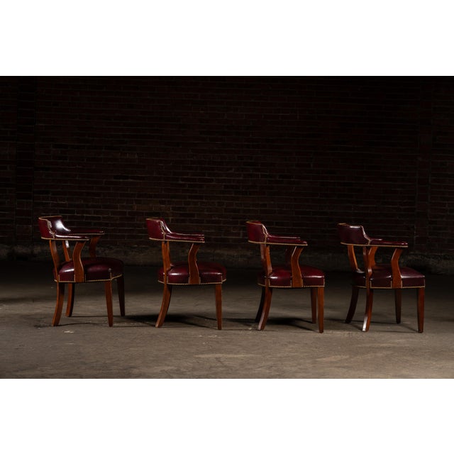 Vintage Set of Four Nailhead Trim Barrel-Back Leather Armchairs in Oxblood For Sale - Image 4 of 12