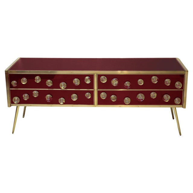 Italian Burgundy Murano Glass and Brass Sideboard from Justfurnituress SRL For Sale - Image 9 of 9
