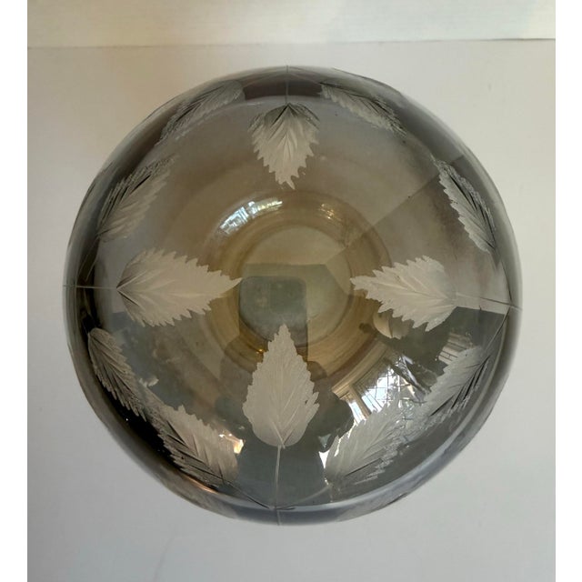Vintage Etched Art Glass Mushroom Light Smoky Gray and Amber Decorative Glass Sculpture For Sale - Image 4 of 12