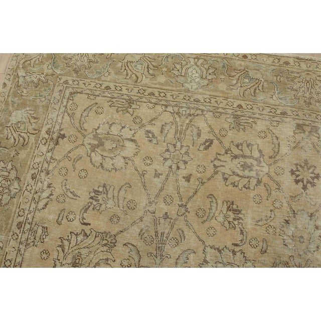 Textile Tabriz Rug 9’7” X 11’9” Beige Wool Vintage Distressed Hand-Knotted Carpet For Sale - Image 7 of 15