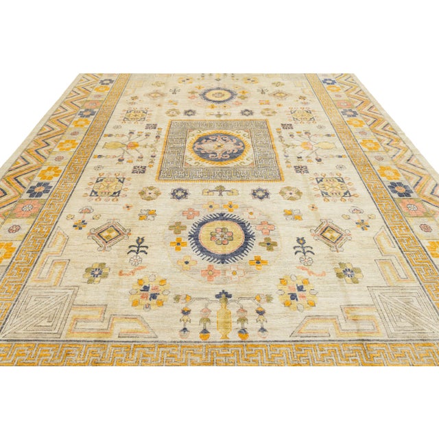 Modern Khotan Style Hand-Knotted Wool Rug Neutral & Ochre Transitional 10x14 For Sale - Image 12 of 12
