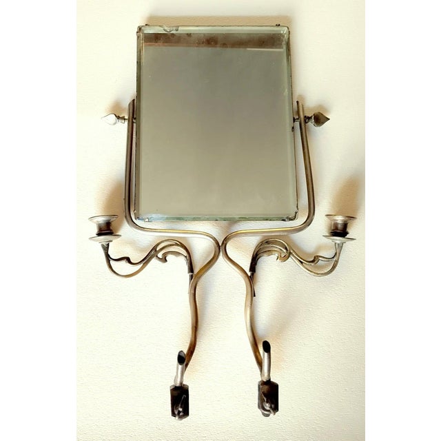Nickel-Plated Wrought Iron Mirror with Candleholder and Clamps, 1930s For Sale - Image 17 of 17