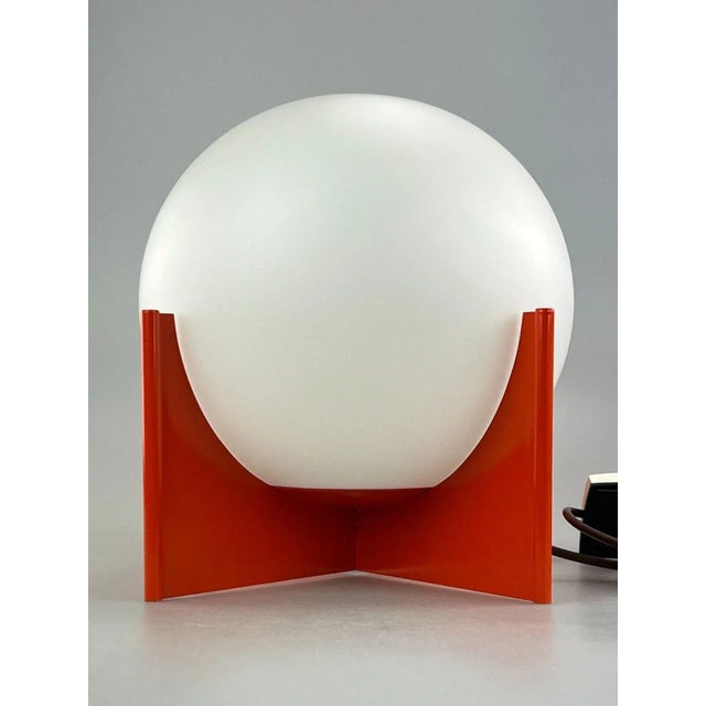 Orange Space Age Glass & Metal Ball Table Lamp, 1970s For Sale - Image 8 of 13