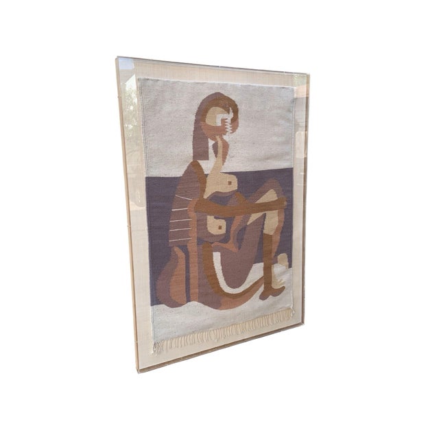 Mid-Century Modern Vintage Tapestry After Pablo Picasso's Seated Bather in Acrylic Display Case For Sale - Image 3 of 6
