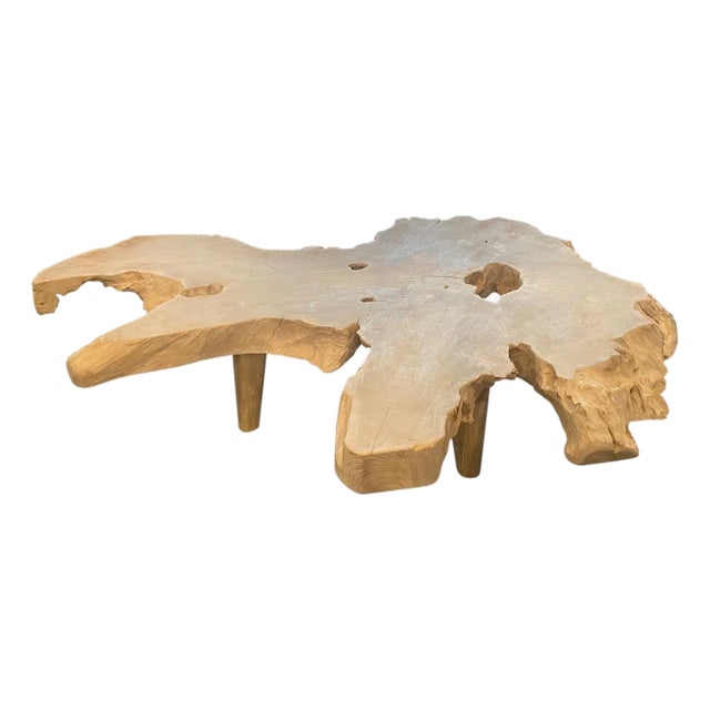 Andrianna Shamaris Amorphous Mid Century Style Bleached Teak Wood Coffee Table For Sale