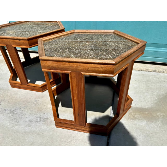 Vintage John Keal for Brown Saltman Hexagon Side Tables - A Pair For Sale - Image 11 of 12