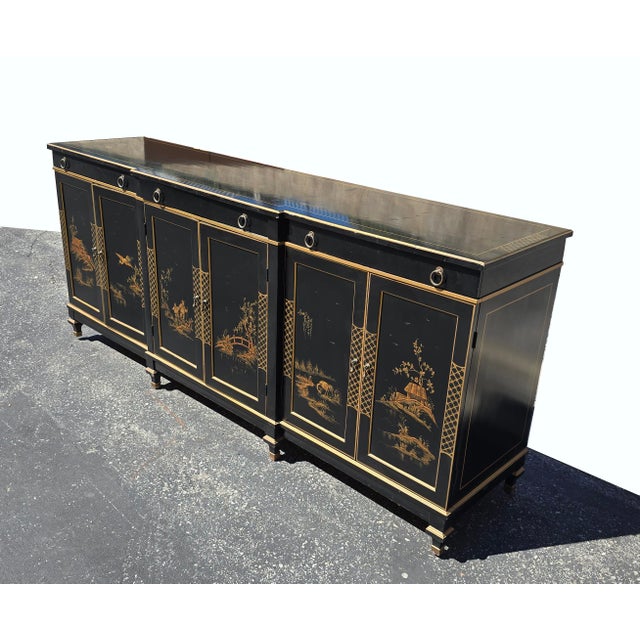 Chinese Vintage Chinese Asian Black Lacquer Chinoiserie Sideboard Credenza Greene Hinkle For Sale - Image 3 of 18
