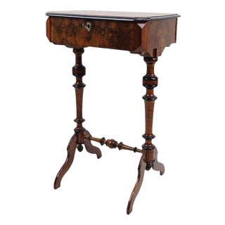 Antique Hand-Polished Mahogany Side Table with Storage and Turned Legs, 1890s For Sale